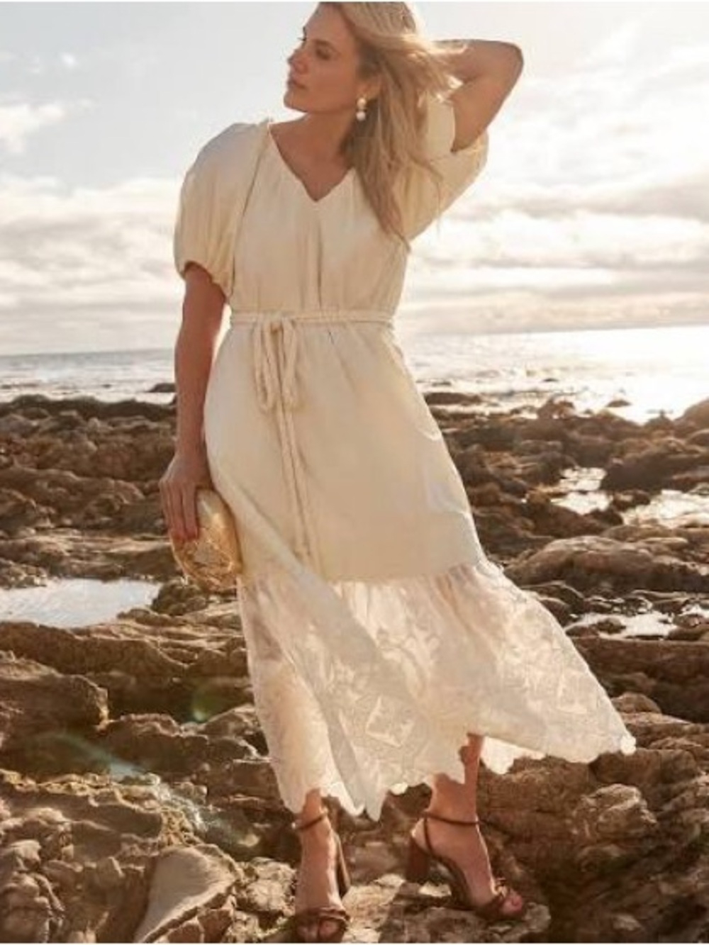 Tuckernuck Cream Lace-Hem Maxi Dress